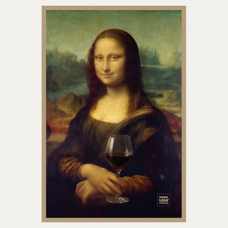 Mona Lisa mit einem Rotweinglas