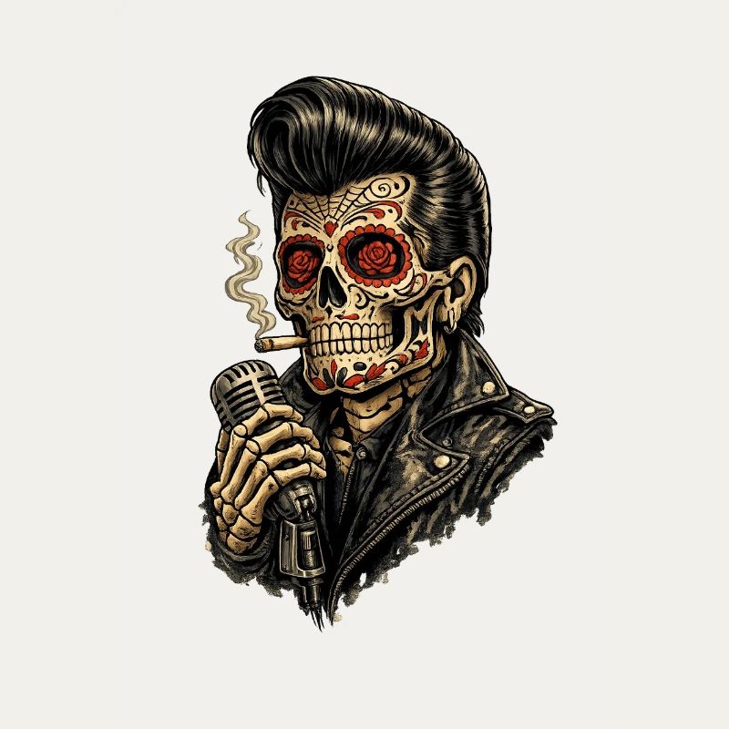 Skeleton Sugar Skull Rockabilly Microphone