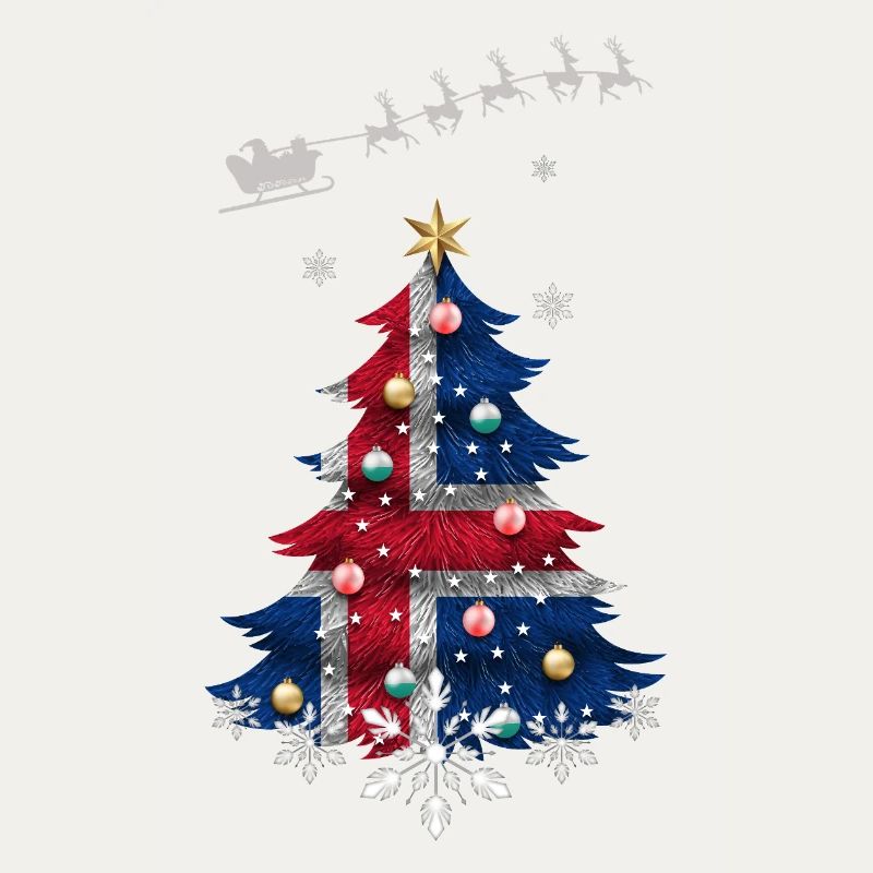 Weihnachtsbaum mit Island-Flagge