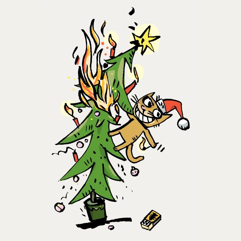 Weihnachten mit Katze im Baum