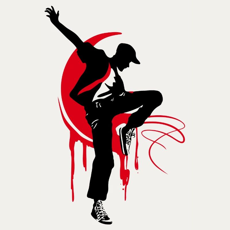 Breakdancer Dancer Silhouette in Red Black