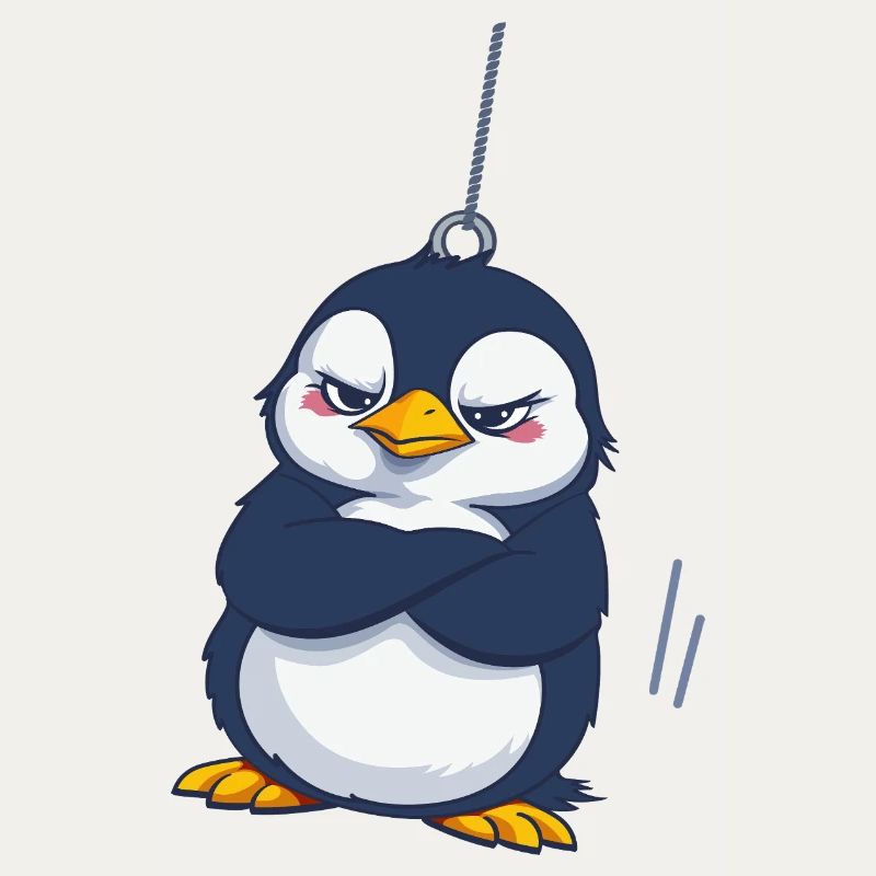 Grummeliger Pinguin hängt