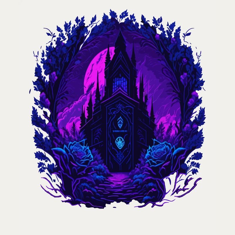 Neon Rosen Castle with Gothic architecture