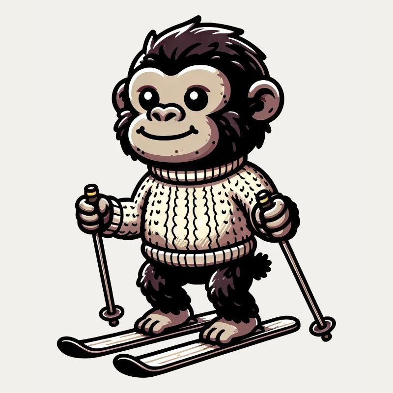 Cute monkey skiing in winter -