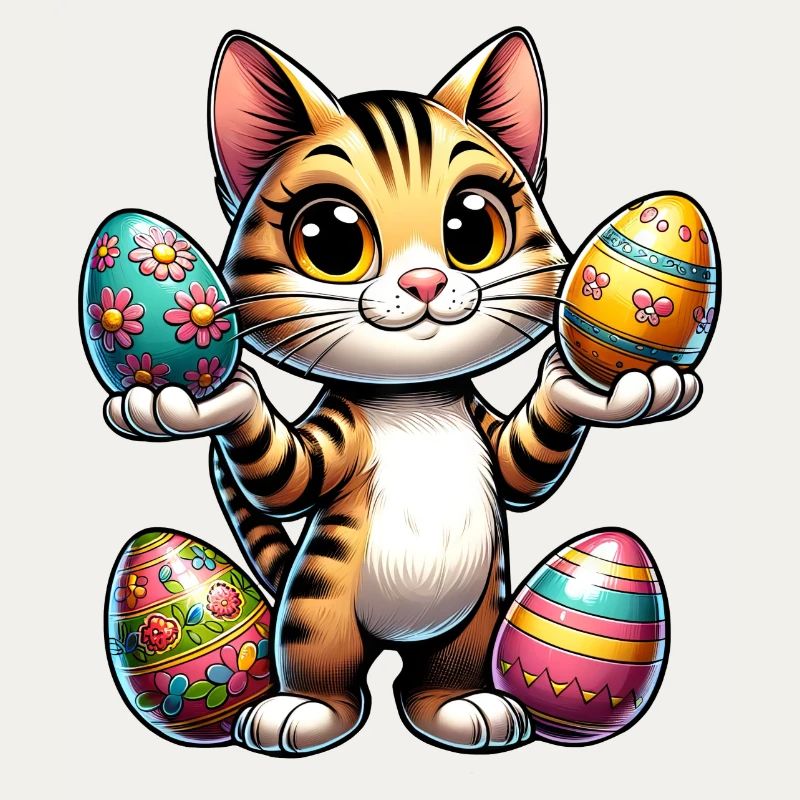 Osterkatze mit Bunten Eiern