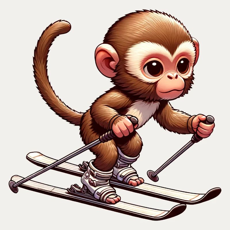 Cute monkey skiing in winter