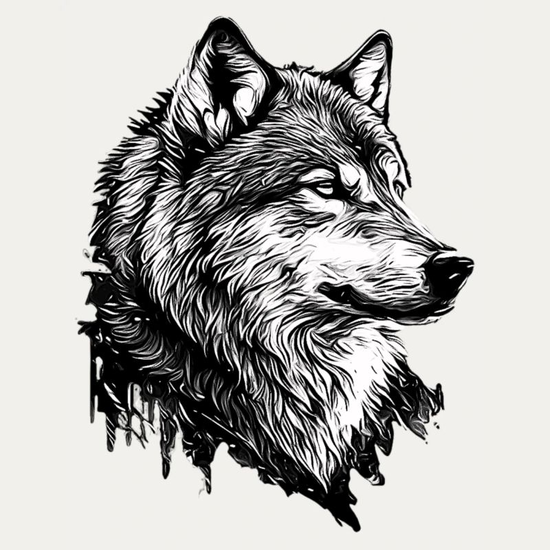 Monochromer Wolf Linienkunst