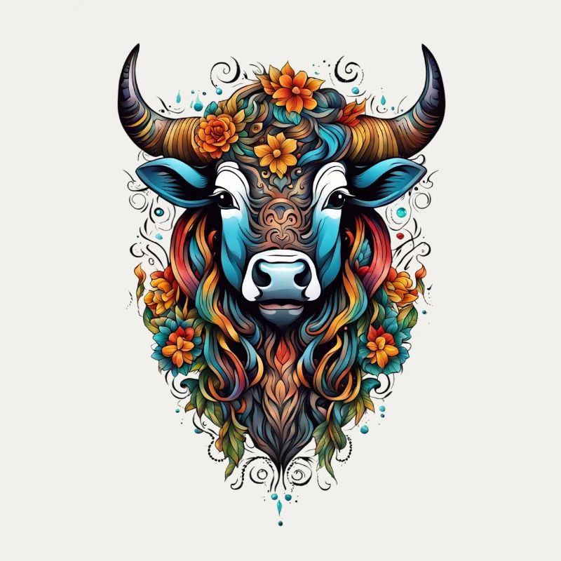 Bison couvert de fleurs dans un éclat de couleurs