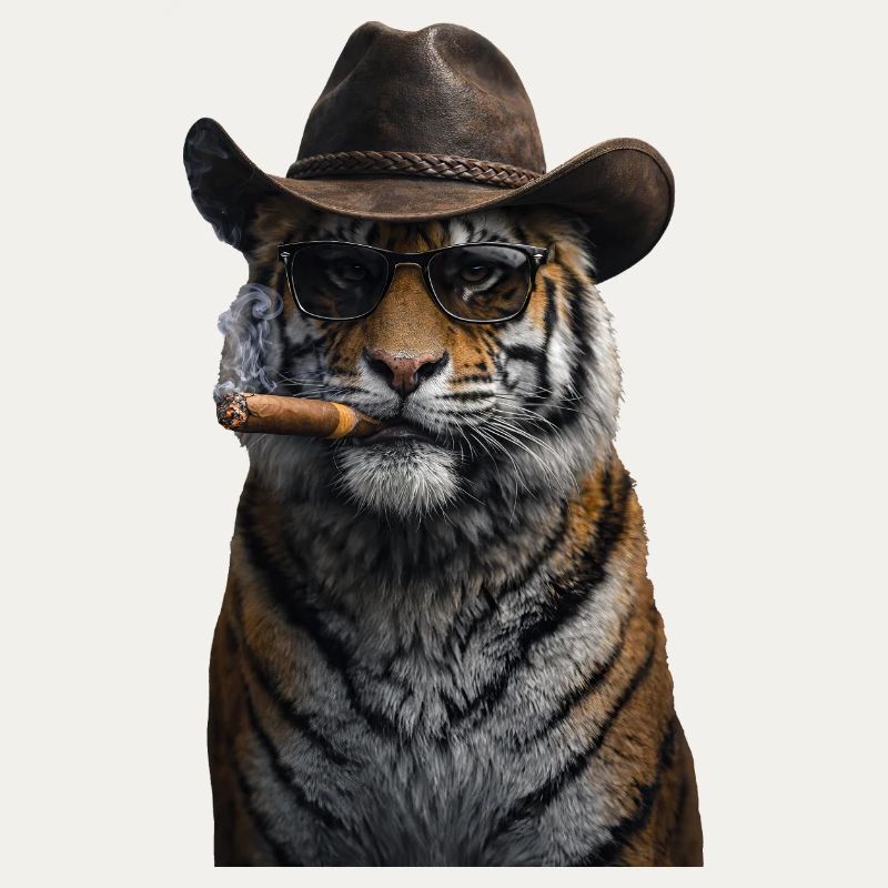 Cowboy-Tiger mit Zigarre