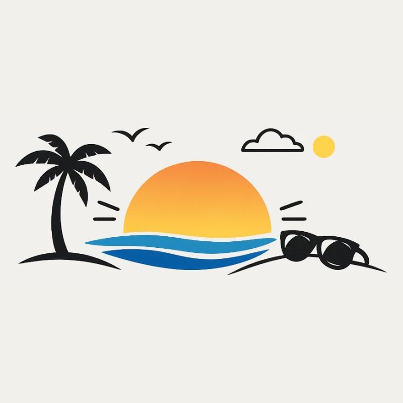 Sunset over palm tree beach