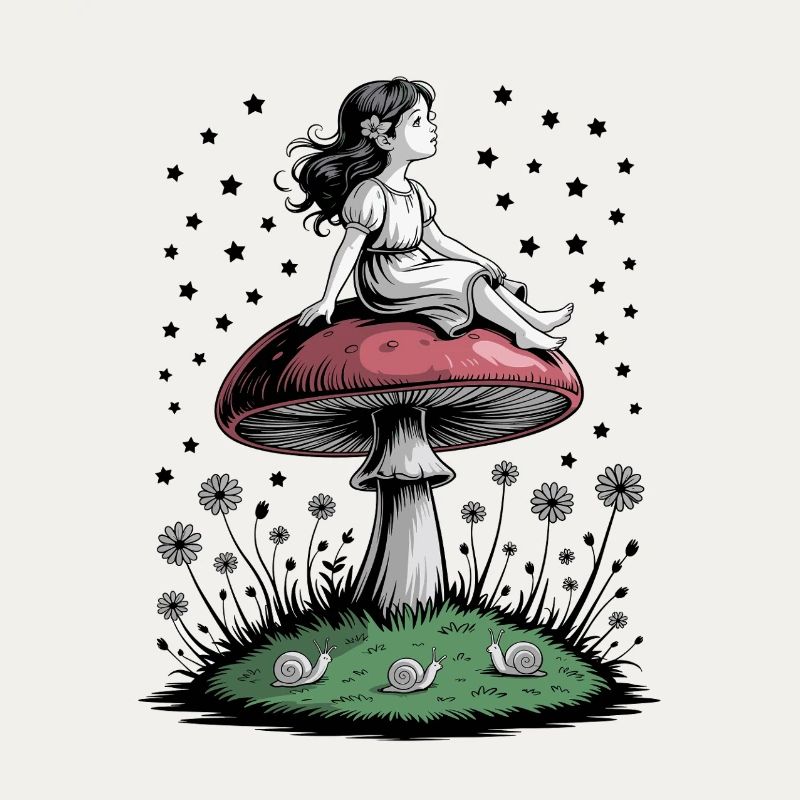 Mädchen Pilz Wald Fee Sterne Zauber