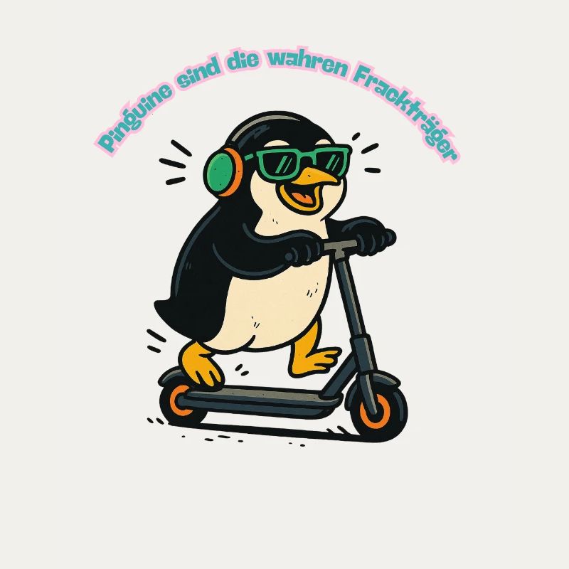 Manchot queue-de-pie sur trottinette