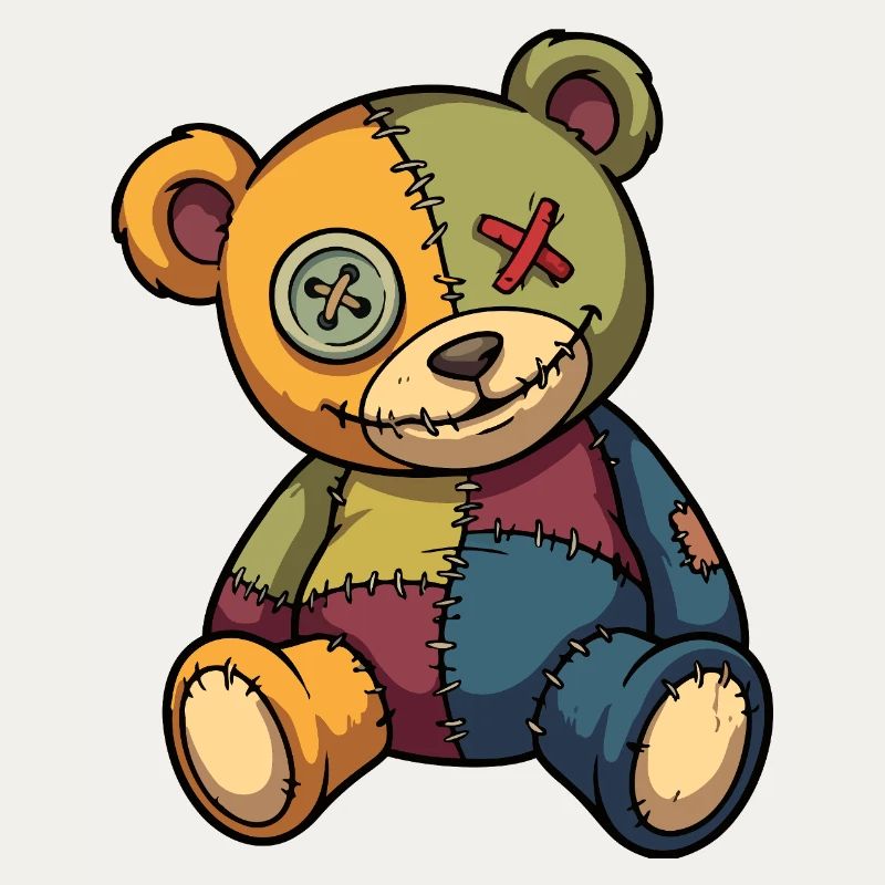 Ours en peluche patchwork unique fabriqué en patch bouton Eye