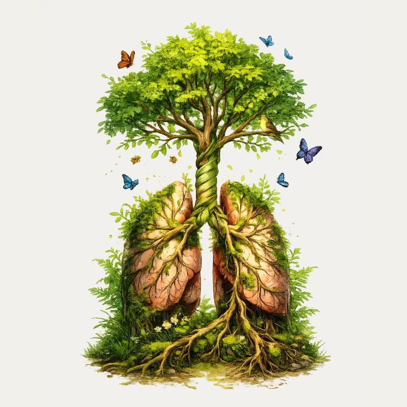 Tree grows from green lungs