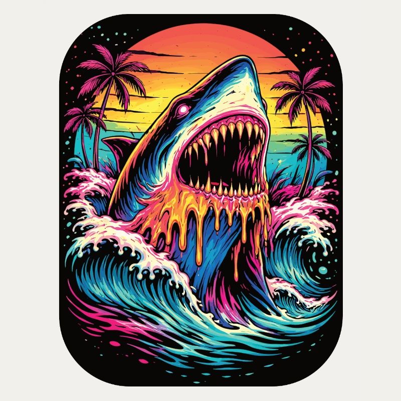 Neon shark at sunset