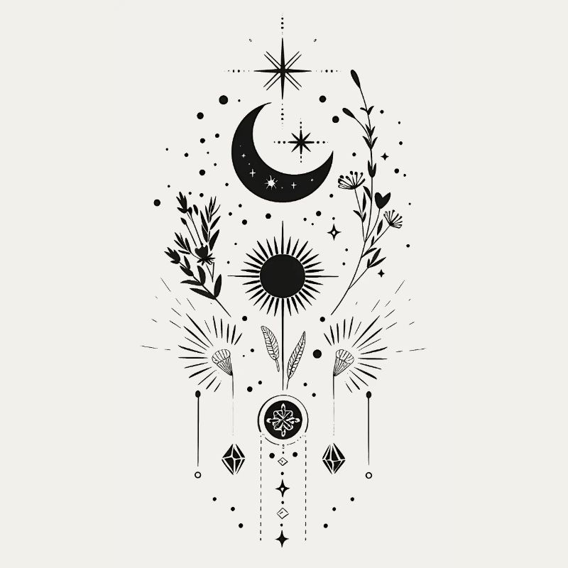 Boho Moon & Sun – Conception d’art de lignes mystiques