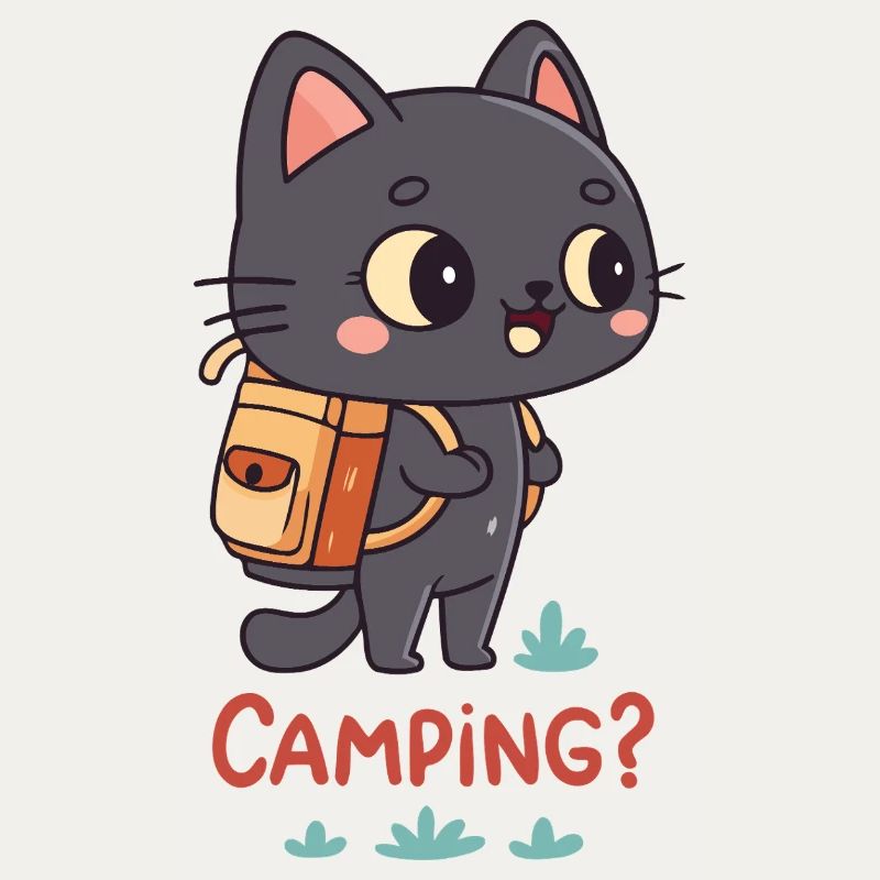 Kawaii Camping Cat and Backpack