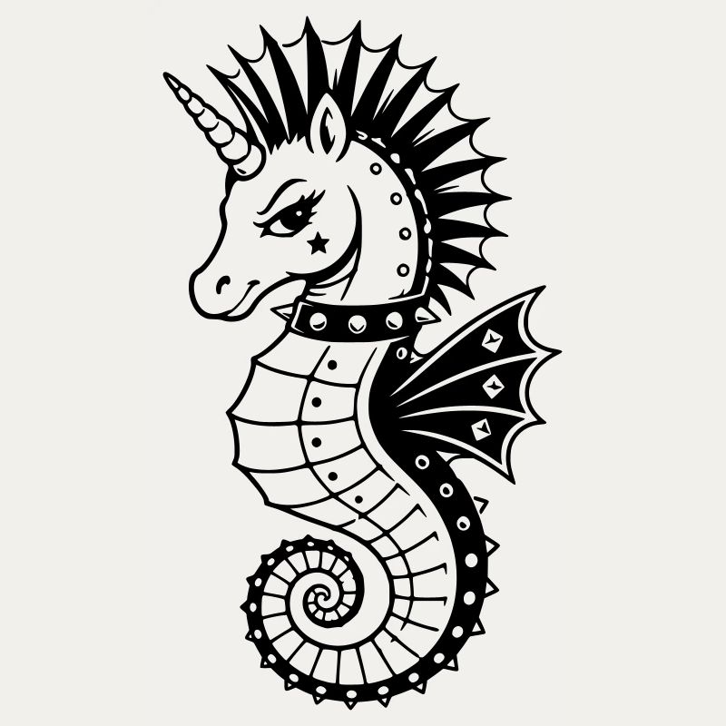 Punk Einhorn Seepferdchen Motiv