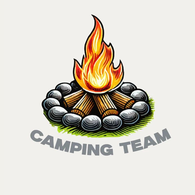 Équipe de camping autour d’un feu de camp