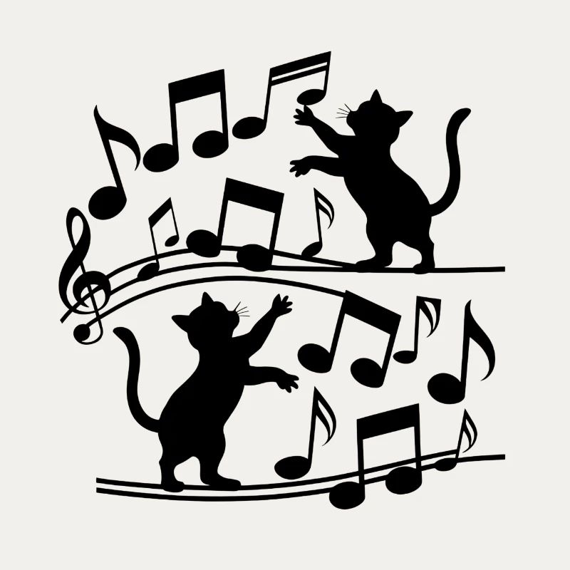 Black cats pattern playing with musical note