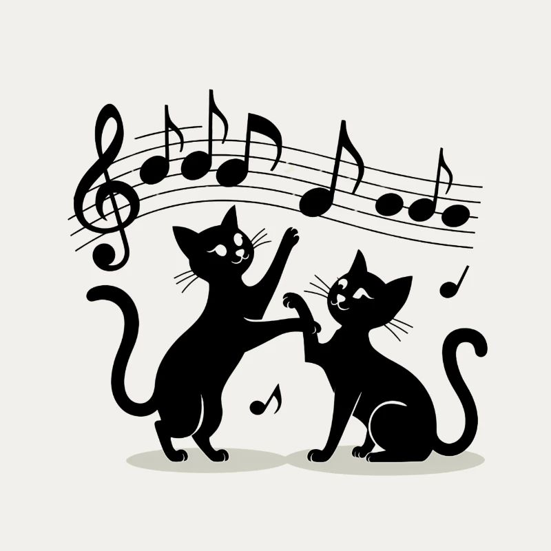 Black cats pattern playing with musical note