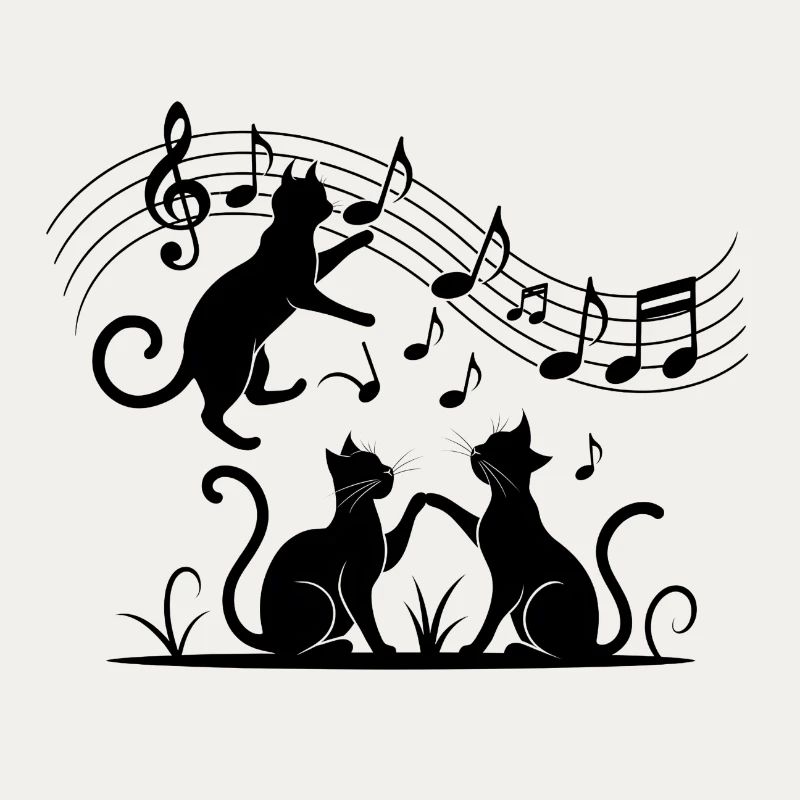 Black cats pattern playing with musical note