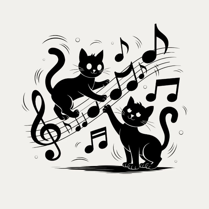 Black cats pattern playing with musical note