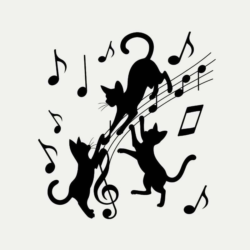 Black cats pattern playing with musical note