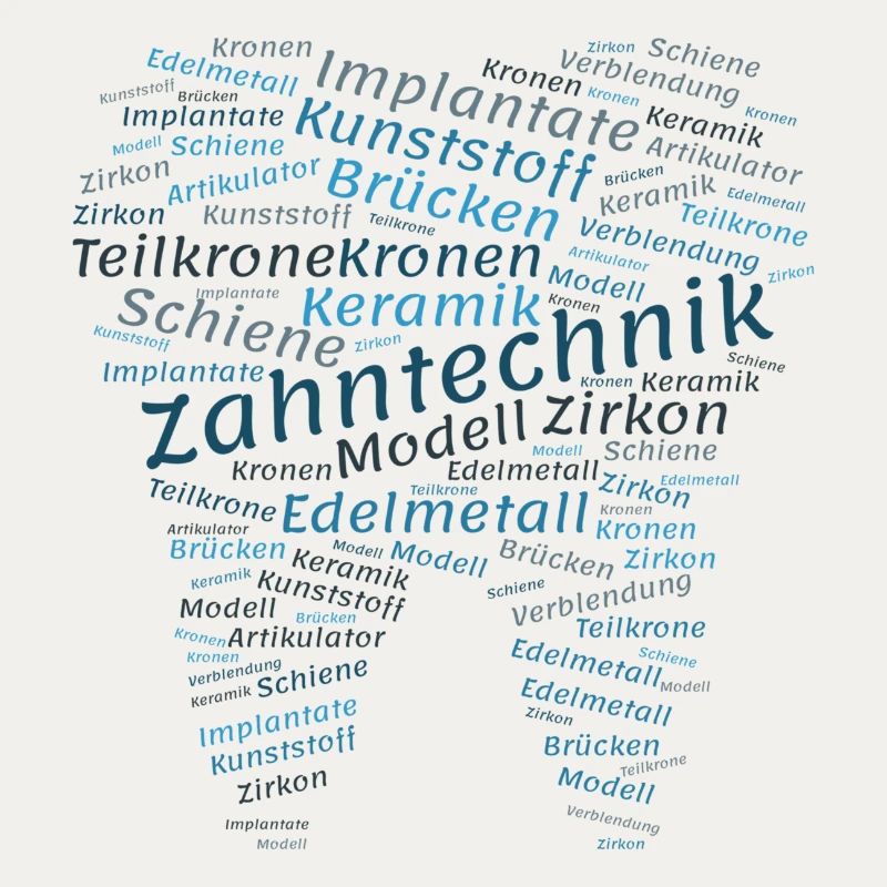 Zahntechnik Wordcloud blau