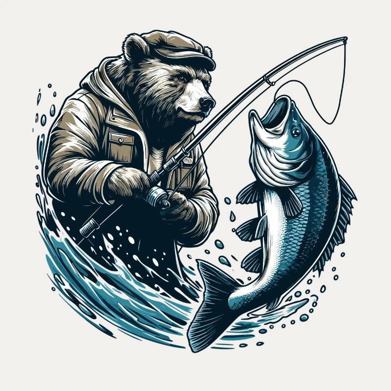 Ours Pêche Pêcheur Poisson Cadeau