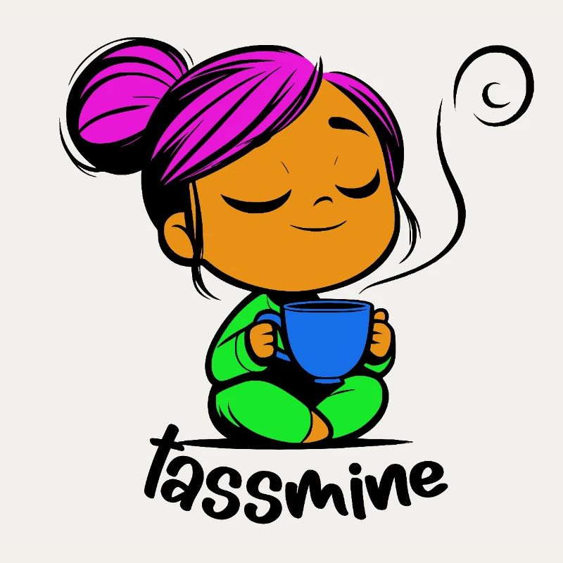 Tassmine enspannt mit einer Tasse Tee oder Kaffee