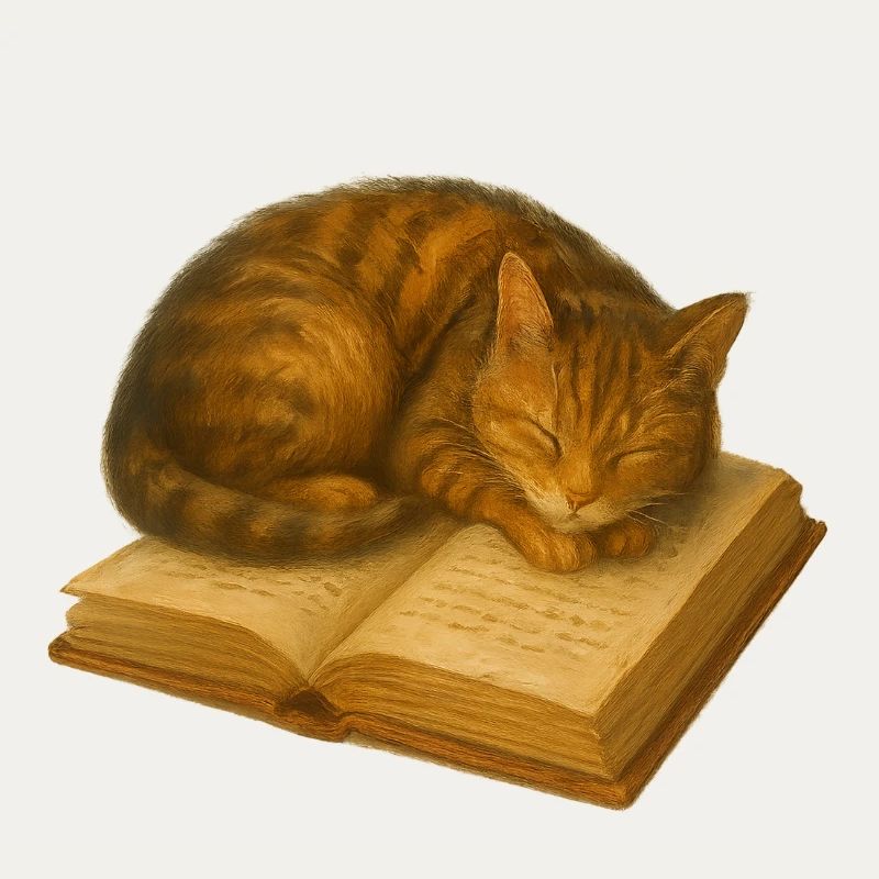 Sleeping cat on book