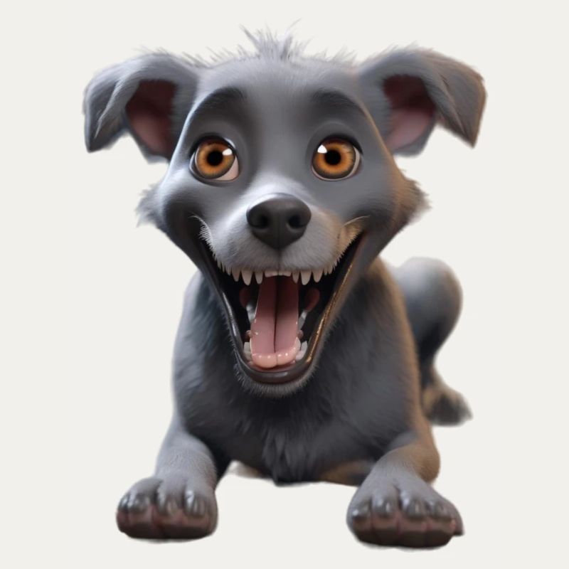 Aventure du chiot gris souriant