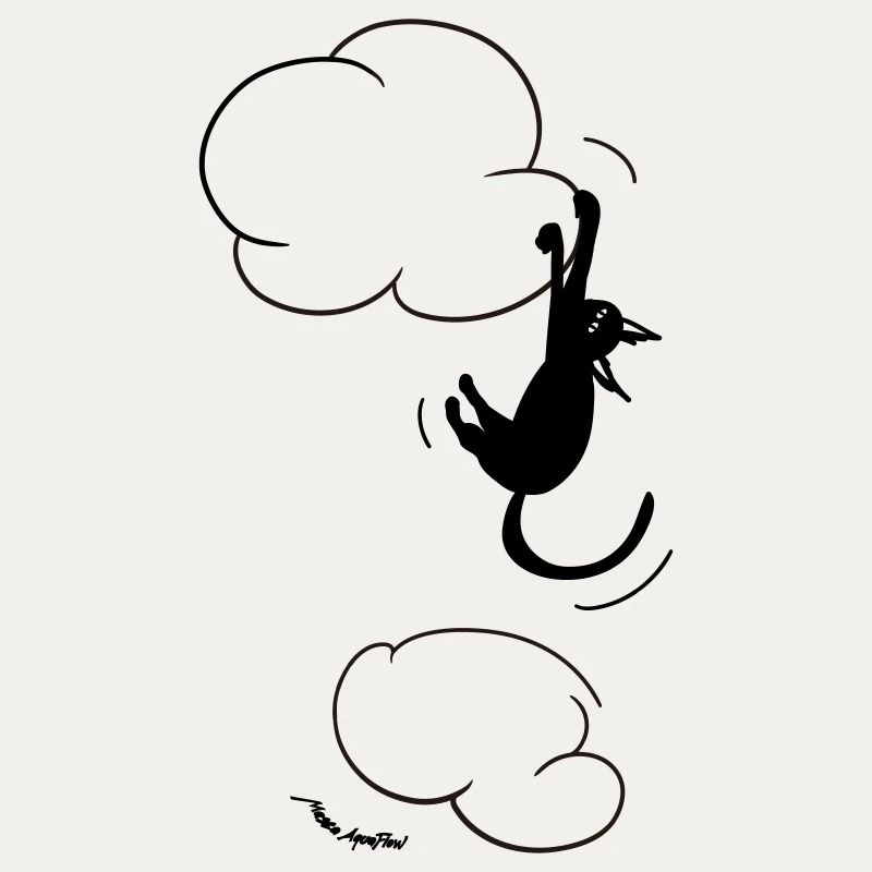 Black Cat hanging on a Cloud. 