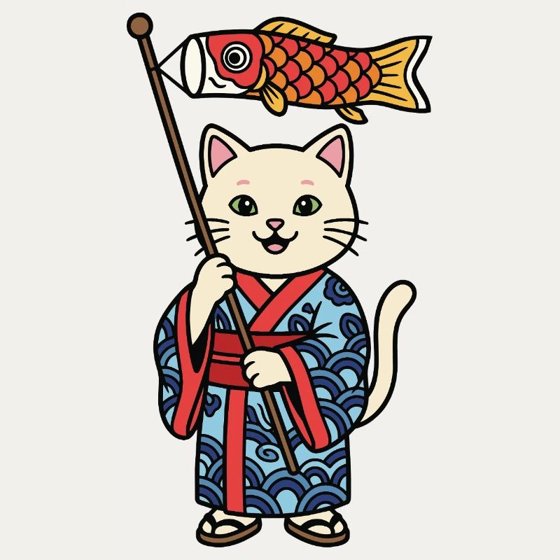 Chat japonais avec drapeau poisson