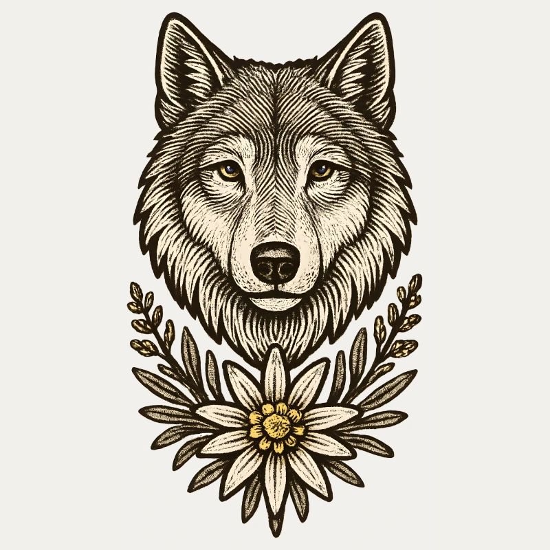 Wolfskopf mit Edelweiß