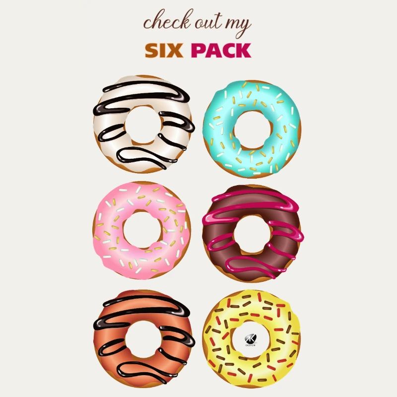 Sechs glasierte Donuts Abbildung mit Inschrift