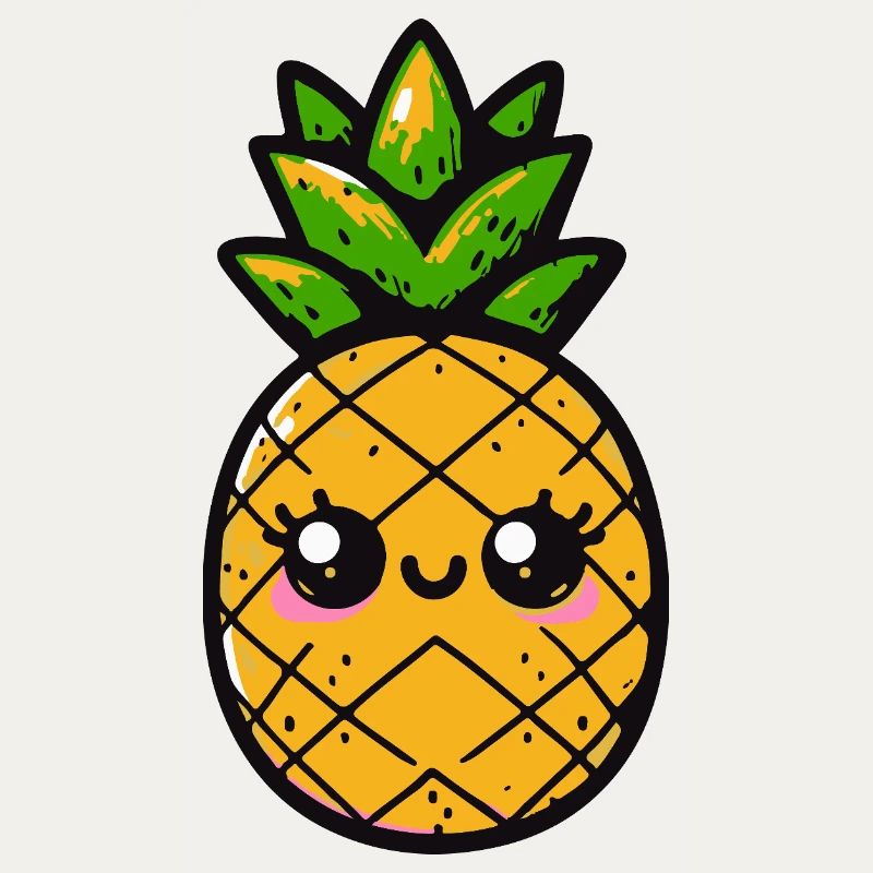 Ananas kawaii avec feuillage vert