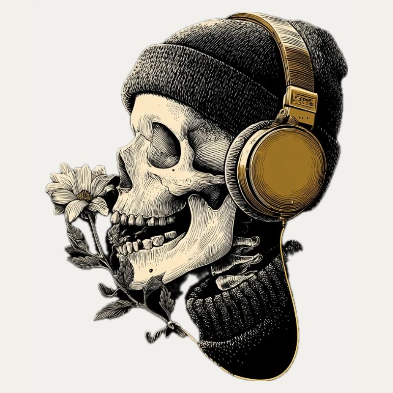 Kopfhörer-Skull mit Blume