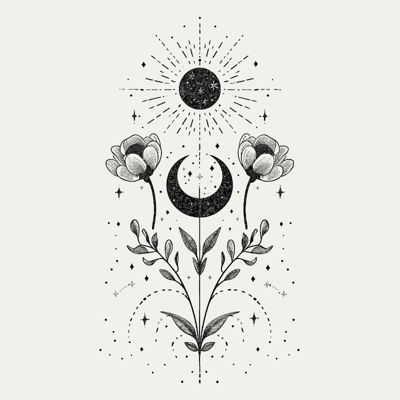 Boho sun and moon with floral elements