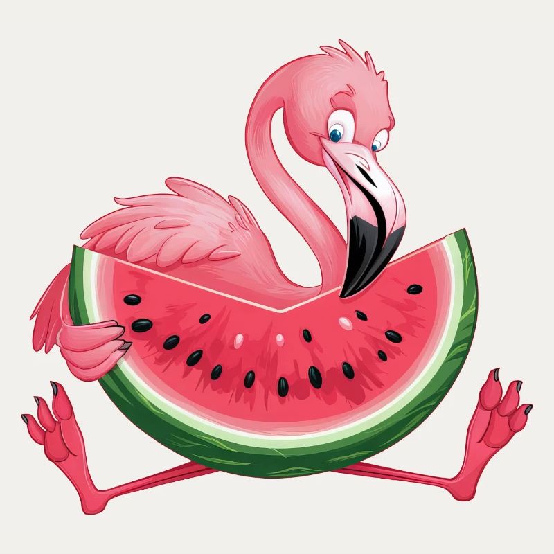 Flamant rose avec motif d’été pastèque