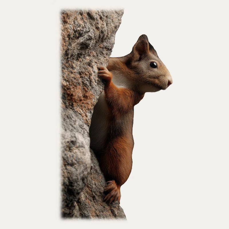 Neugieriges Eichhörnchen am Baumstamm