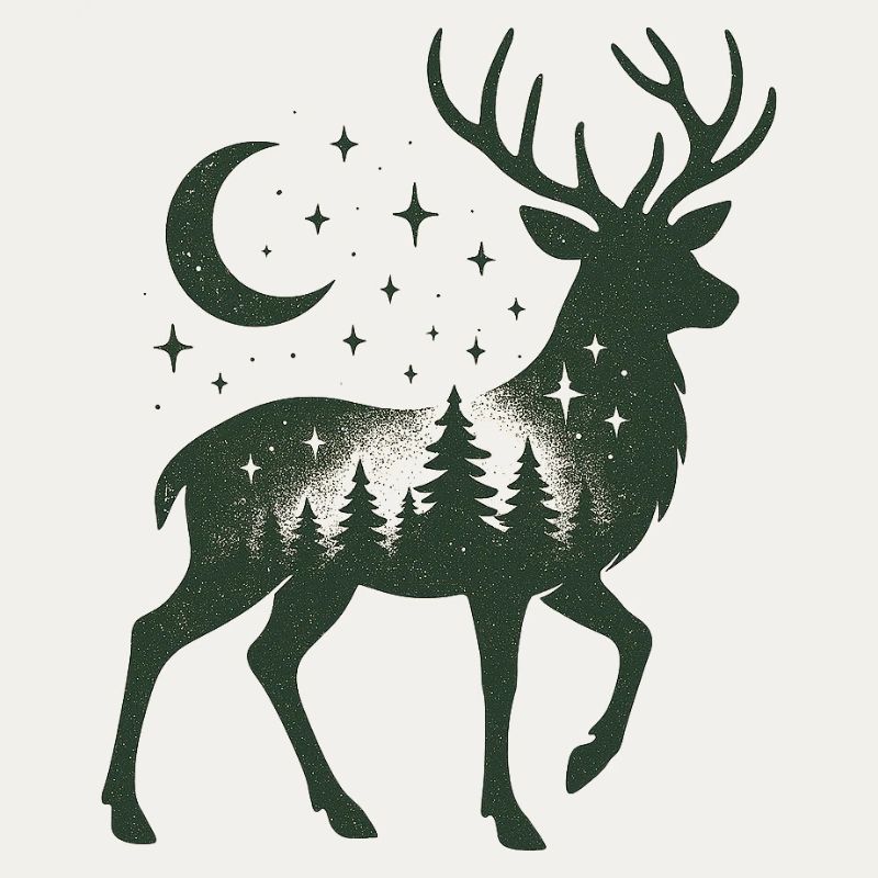 Silhouette de cerf de la forêt étoilée