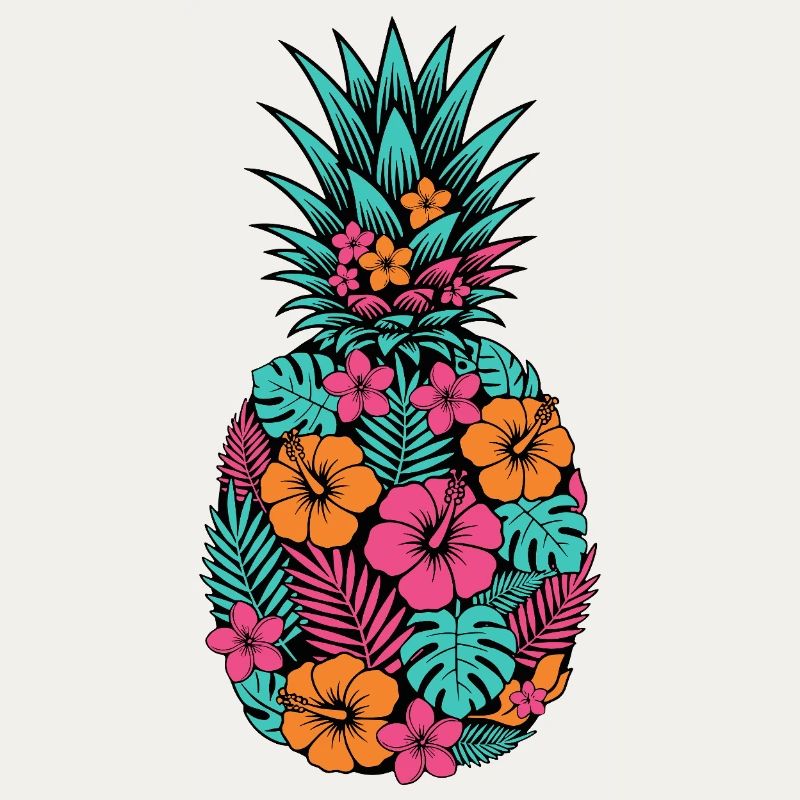 Neon Tropical Pineapple Flower Pattern