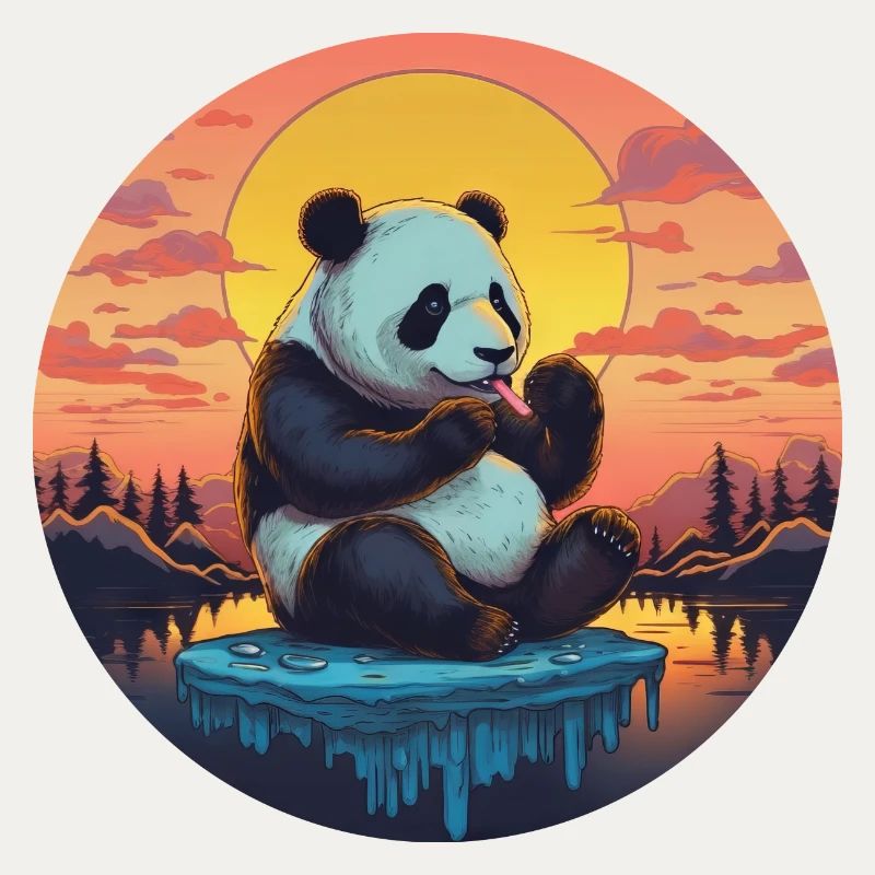 Cute panda on ice floe with candy - Sun
