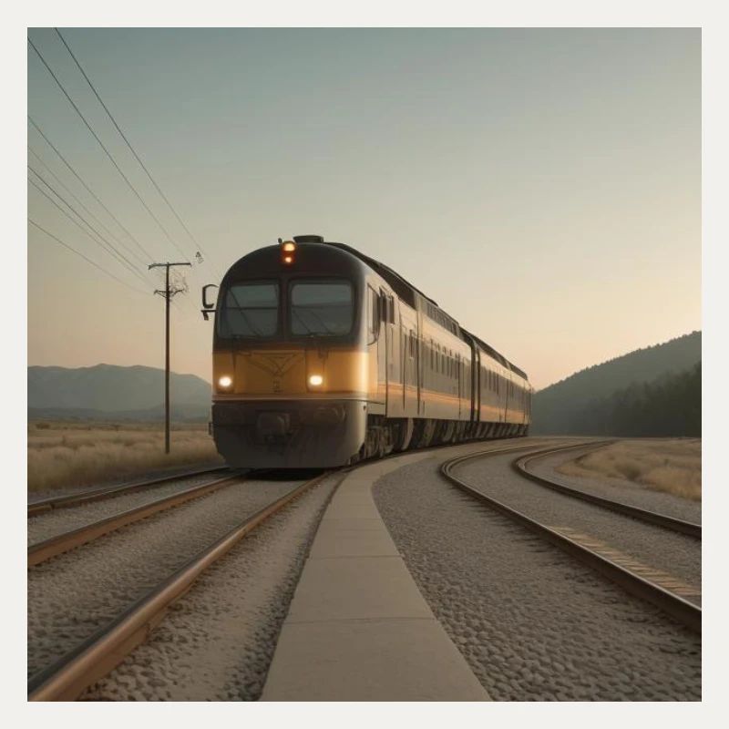 Train at dusk on the tracks