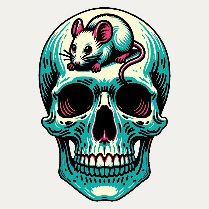 Skull with funny mouse on forehead