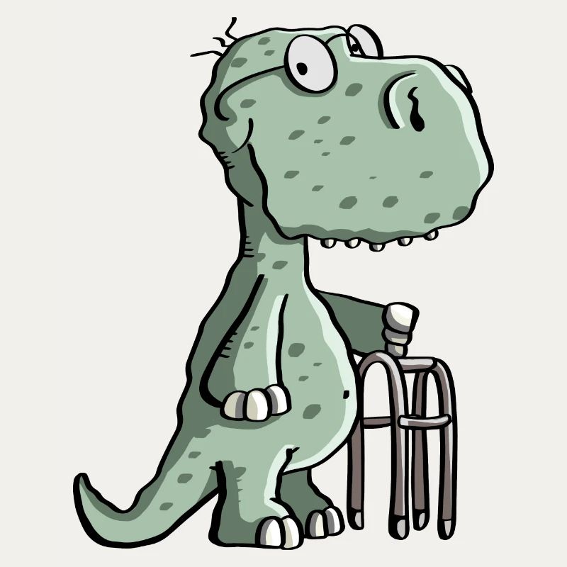Opa Dinosaurier mit Gehhilfe - Alt - Dino - Comic