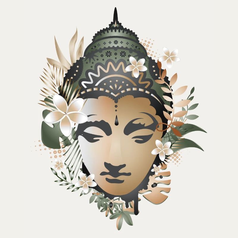 beau portrait de Bouddha décoré de fleurs