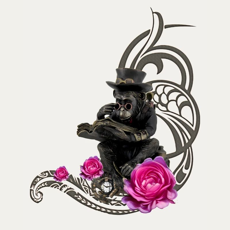 Lustiger Steampunk-Affe liest ein Buch